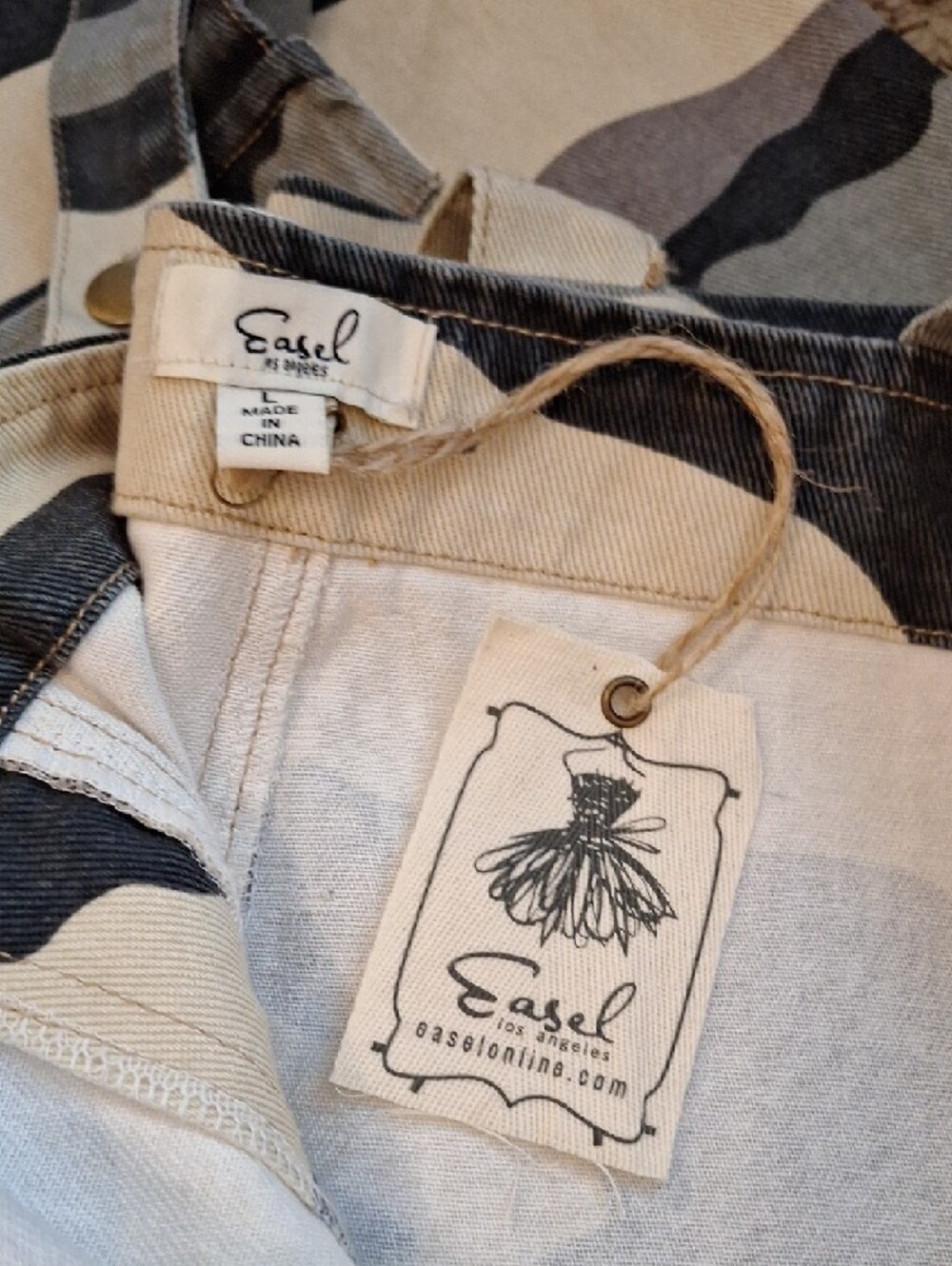 easel Beige and Black Striped Cotton Overalls. Multiple Sizes Available S,M,L - Picture 8 of 10